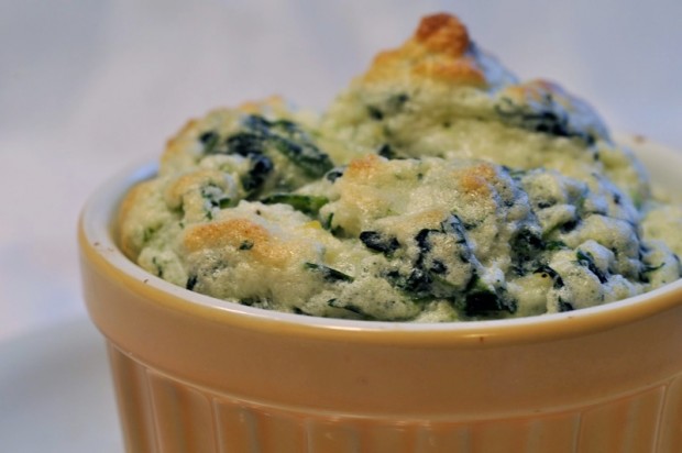 individual spinach and parmesan souffles