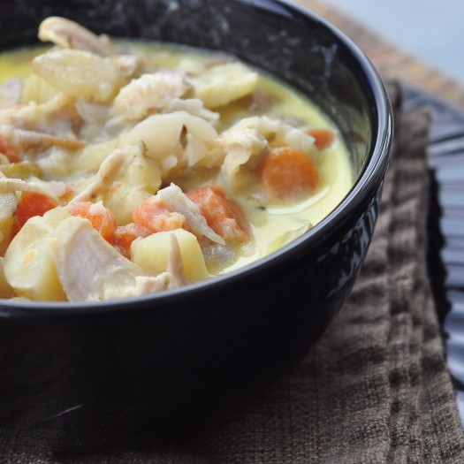 Leftover Turkey Soup with Root Vegetables and Cream